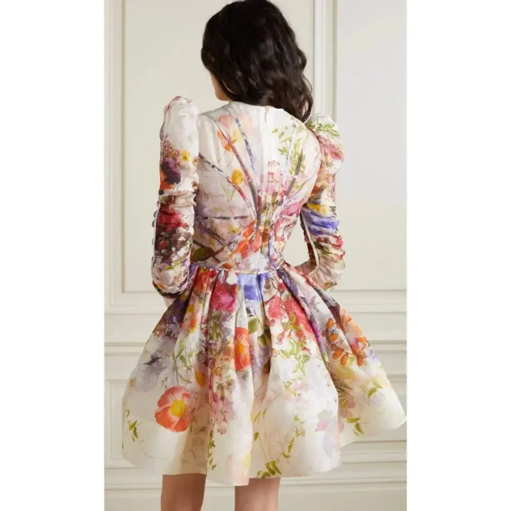 Zimmermann Dress 2 Prima Paneled Floral Silk Linen Organza Mini Romantic Luxury - Picture 7 of 16